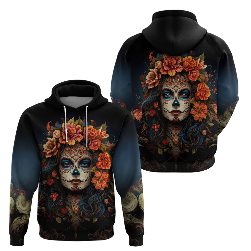 Day of Dead Lady Hoodie Sugar Skull Rose Lady - Wonder Print Shop