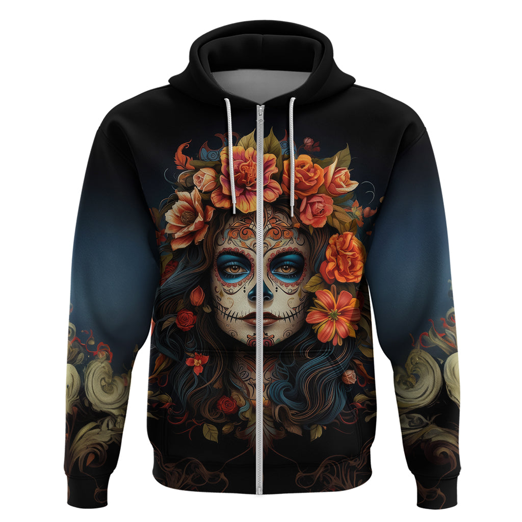 Day of Dead Lady Hoodie Sugar Skull Rose Lady - Wonder Print Shop