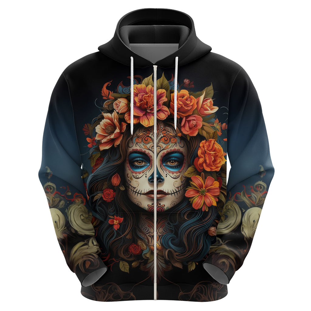 Day of Dead Lady Hoodie Sugar Skull Rose Lady - Wonder Print Shop