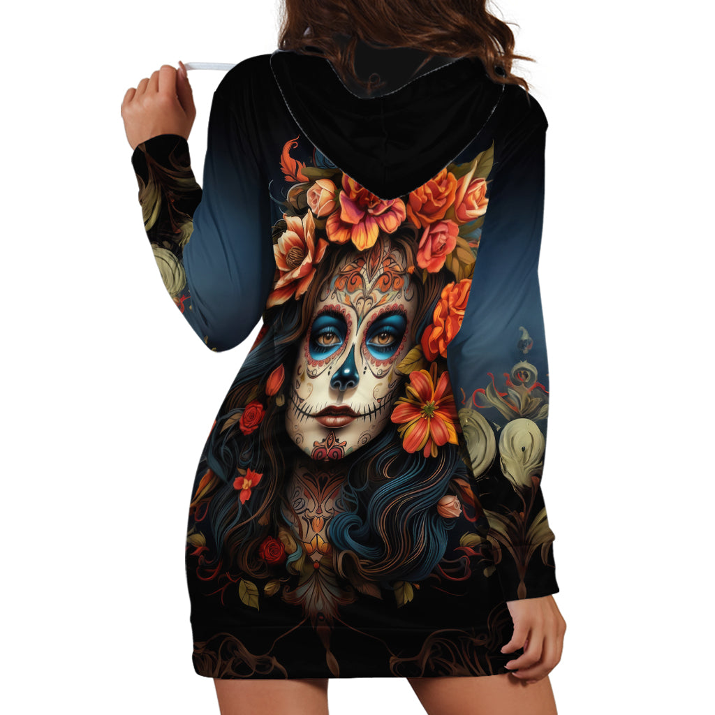 Day of Dead Lady Hoodie Dress Sugar Skull Rose Lady - Wonder Print Shop