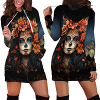 Day of Dead Lady Hoodie Dress Sugar Skull Rose Lady - Wonder Print Shop