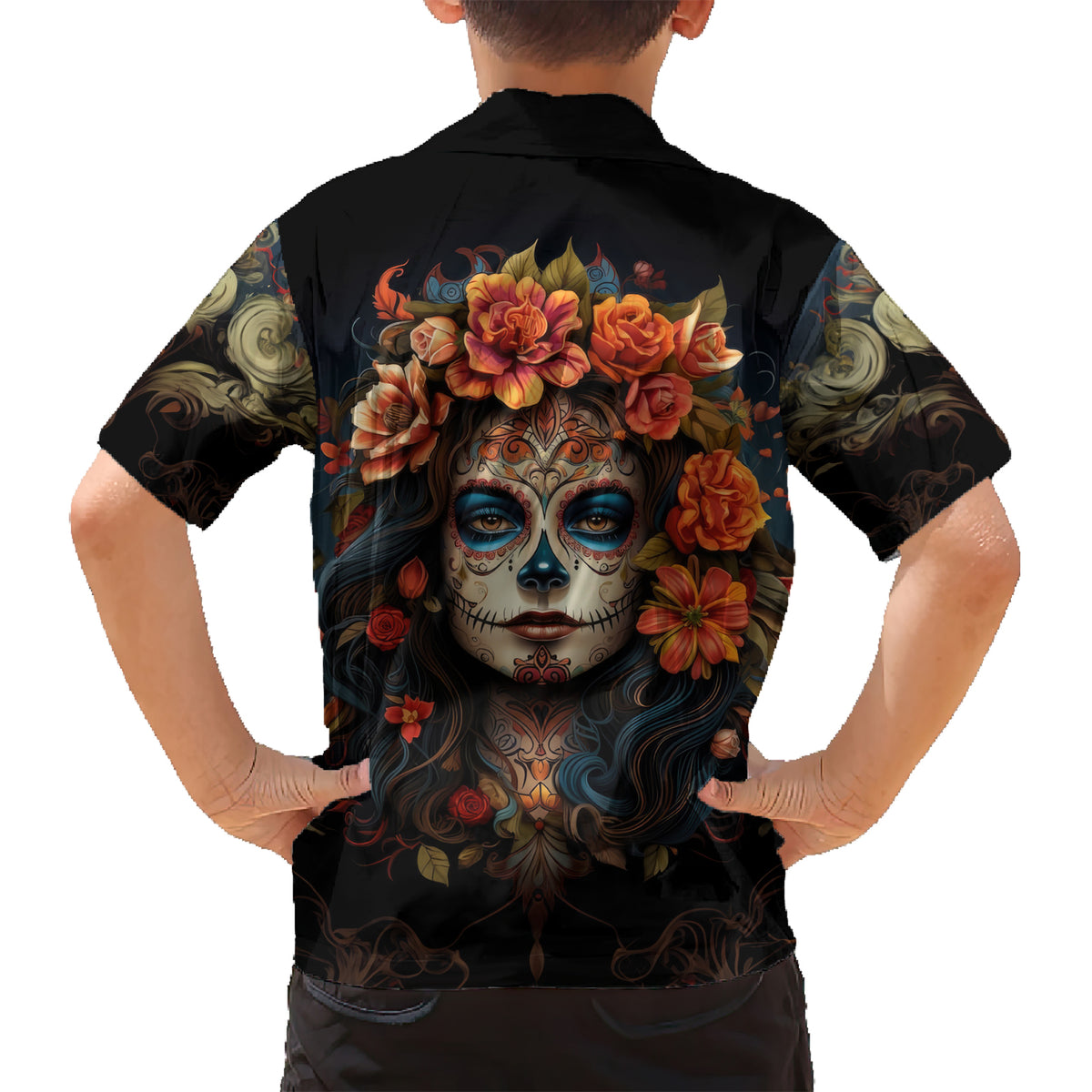Day of Dead Lady Kid Hawaiian Shirt Sugar Skull Rose Lady - Wonder Print Shop