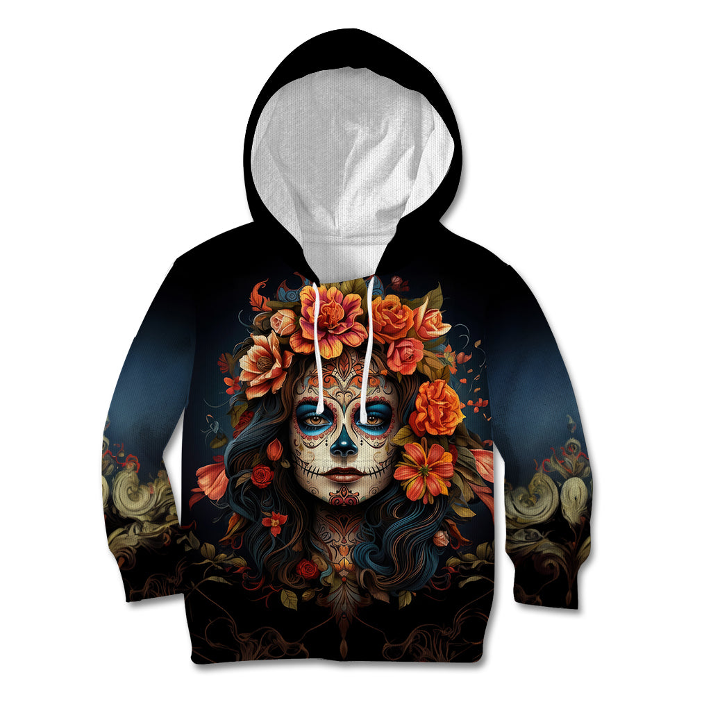 Day of Dead Lady Kid Hoodie Sugar Skull Rose Lady - Wonder Print Shop