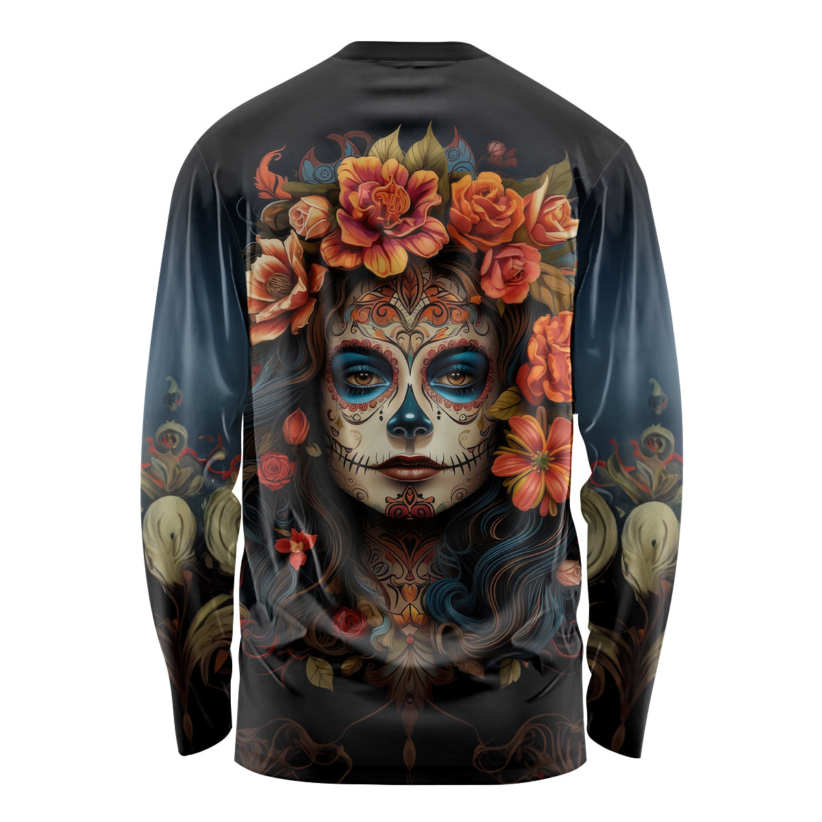 Day of Dead Lady Long Sleeve Shirt Sugar Skull Rose Lady - Wonder Print Shop