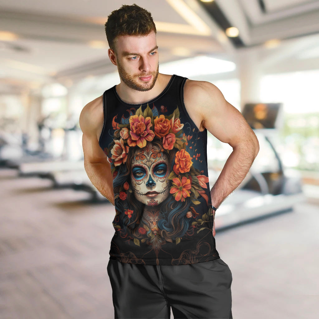 Day of Dead Lady Men Tank Top Sugar Skull Rose Lady - Wonder Print Shop