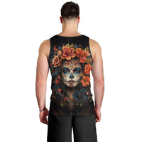 Day of Dead Lady Men Tank Top Sugar Skull Rose Lady - Wonder Print Shop