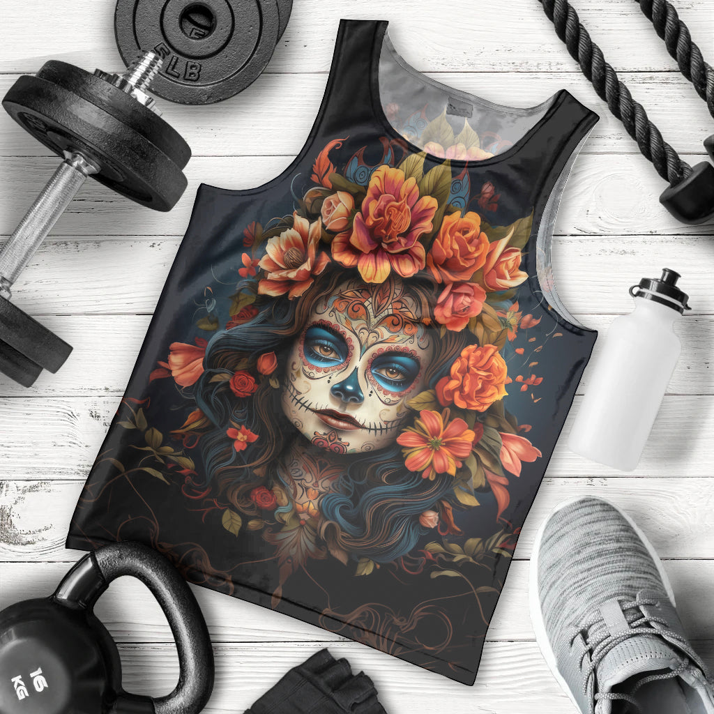 Day of Dead Lady Men Tank Top Sugar Skull Rose Lady - Wonder Print Shop