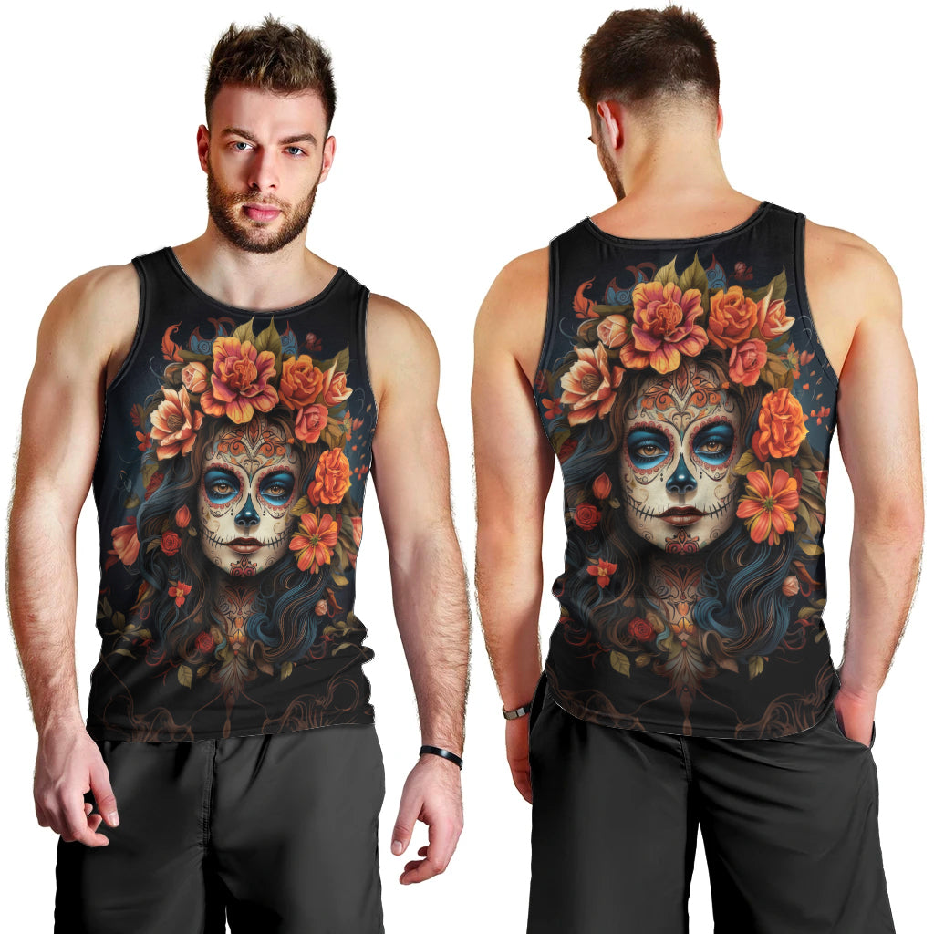 Day of Dead Lady Men Tank Top Sugar Skull Rose Lady - Wonder Print Shop