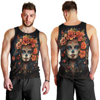 Day of Dead Lady Men Tank Top Sugar Skull Rose Lady - Wonder Print Shop