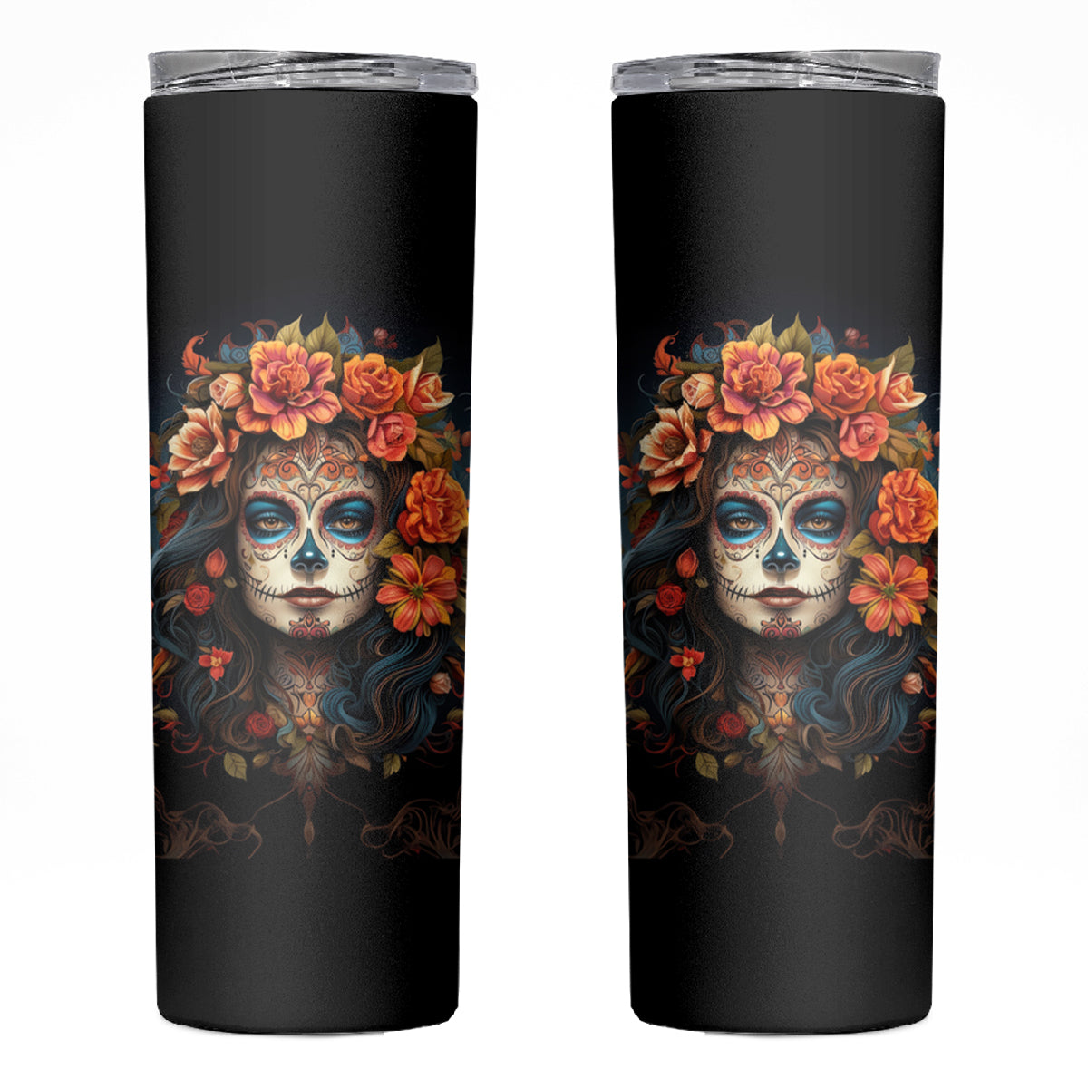 Day of Dead Lady Skinny Tumbler Sugar Skull Rose Lady - Wonder Print Shop