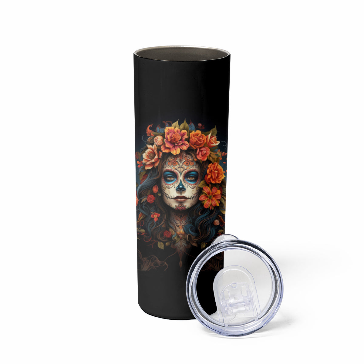 Day of Dead Lady Skinny Tumbler Sugar Skull Rose Lady - Wonder Print Shop