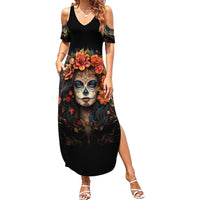 Day of Dead Lady Summer Maxi Dress Sugar Skull Rose Lady - Wonder Print Shop