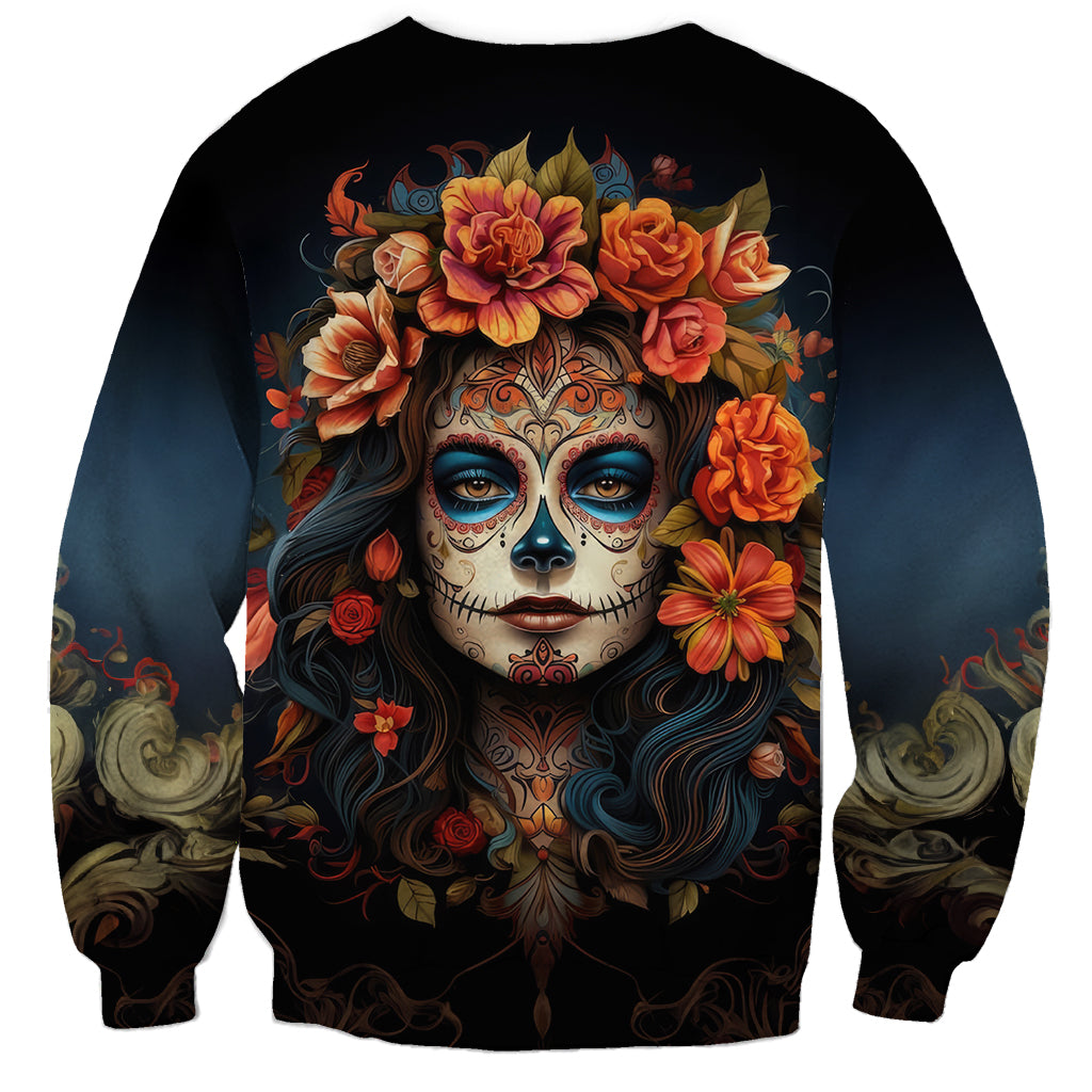 Day of Dead Lady Sweatshirt Sugar Skull Rose Lady - Wonder Print Shop
