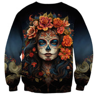 Day of Dead Lady Sweatshirt Sugar Skull Rose Lady - Wonder Print Shop
