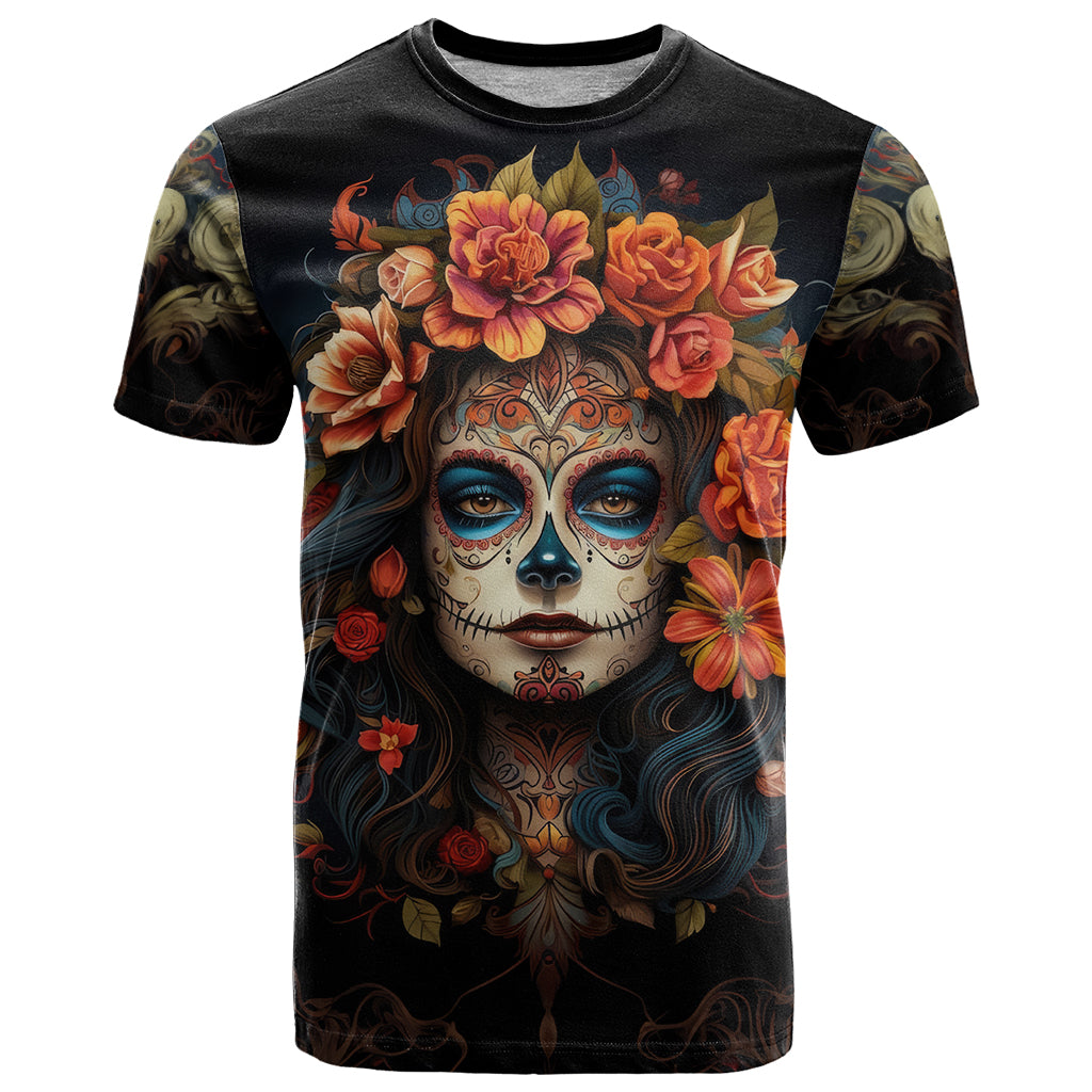 Day of Dead Lady T Shirt Sugar Skull Rose Lady - Wonder Print Shop