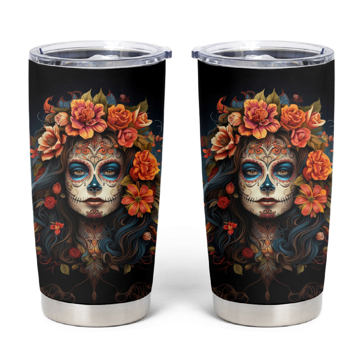Day of Dead Lady Tumbler Cup Sugar Skull Rose Lady - Wonder Print Shop