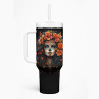 Day of Dead Lady Tumbler With Handle Sugar Skull Rose Lady - Wonder Print Shop