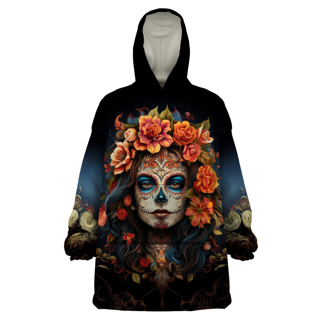 Day of Dead Lady Wearable Blanket Hoodie Sugar Skull Rose Lady - Wonder Print Shop