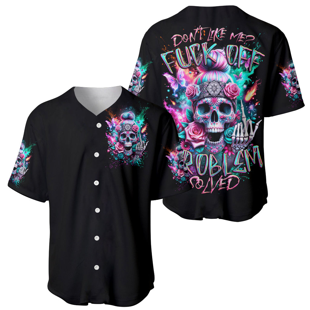 Rose Skull Baseball Jersey Fuck Off Problem Solved - Wonder Print Shop
