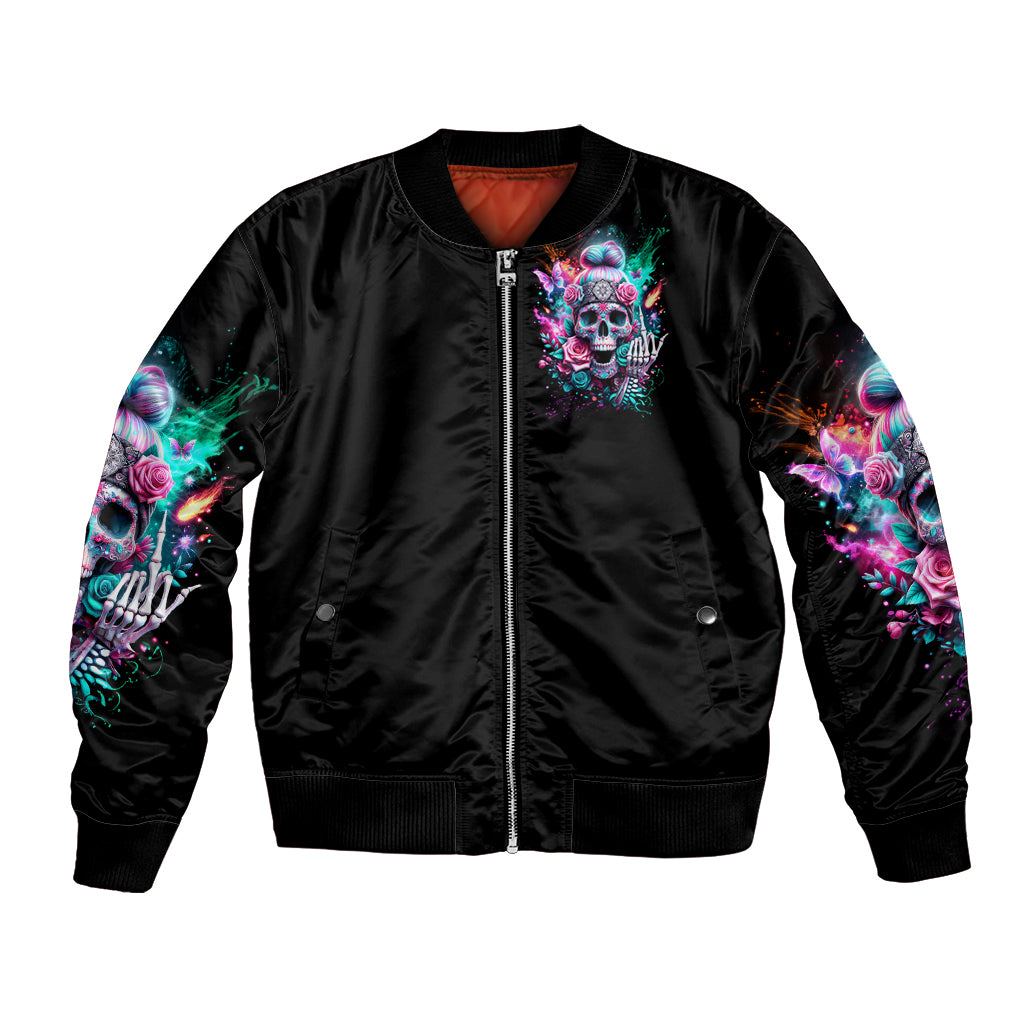 Rose Skull Bomber Jacket Fuck Off Problem Solved - Wonder Print Shop