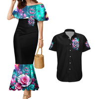 Rose Skull Couples Matching Mermaid Dress and Hawaiian Shirt Fuck Off Problem Solved - Wonder Print Shop