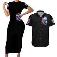 Rose Skull Couples Matching Short Sleeve Bodycon Dress and Hawaiian Shirt Fuck Off Problem Solved - Wonder Print Shop