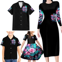 Rose Skull Family Matching Long Sleeve Bodycon Dress and Hawaiian Shirt Fuck Off Problem Solved - Wonder Print Shop