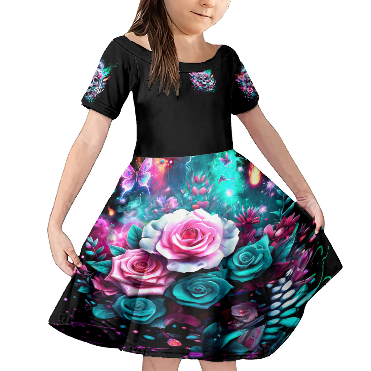 Rose Skull Family Matching Mermaid Dress and Hawaiian Shirt Fuck Off Problem Solved - Wonder Print Shop