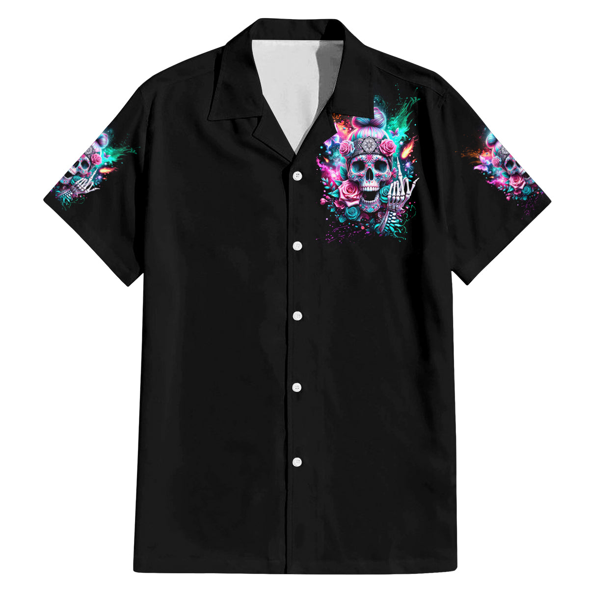 Rose Skull Family Matching Mermaid Dress and Hawaiian Shirt Fuck Off Problem Solved - Wonder Print Shop