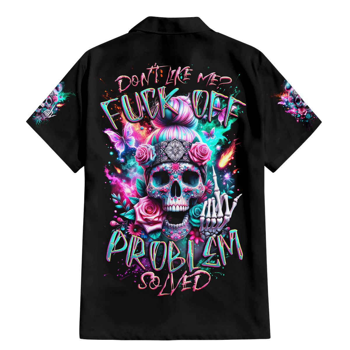 Rose Skull Family Matching Mermaid Dress and Hawaiian Shirt Fuck Off Problem Solved - Wonder Print Shop