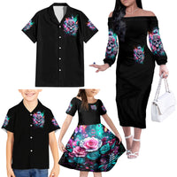 Rose Skull Family Matching Off Shoulder Long Sleeve Dress and Hawaiian Shirt Fuck Off Problem Solved - Wonder Print Shop