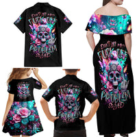 Rose Skull Family Matching Off Shoulder Maxi Dress and Hawaiian Shirt Fuck Off Problem Solved - Wonder Print Shop