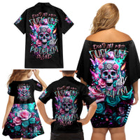 Rose Skull Family Matching Off Shoulder Short Dress and Hawaiian Shirt Fuck Off Problem Solved - Wonder Print Shop