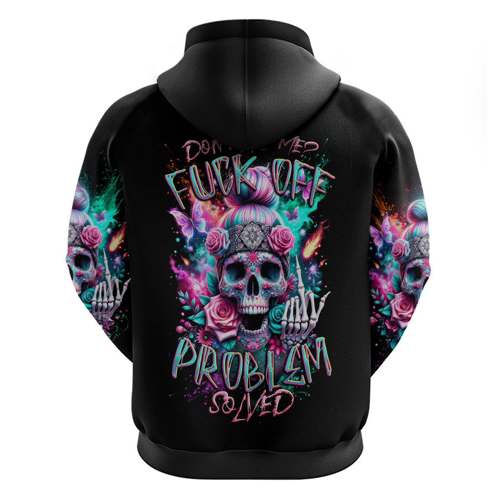Rose Skull Hoodie Fuck Off Problem Solved - Wonder Print Shop