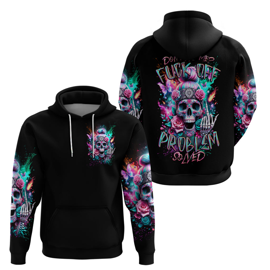 Rose Skull Hoodie Fuck Off Problem Solved - Wonder Print Shop