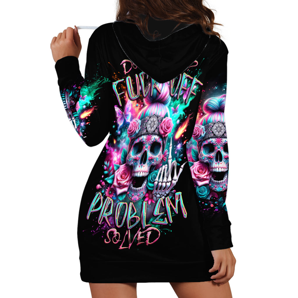 Rose Skull Hoodie Dress Fuck Off Problem Solved - Wonder Print Shop