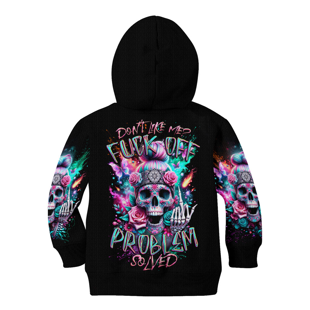 Rose Skull Kid Hoodie Fuck Off Problem Solved - Wonder Print Shop