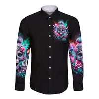 Rose Skull Long Sleeve Button Shirt Fuck Off Problem Solved - Wonder Print Shop