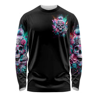 Rose Skull Long Sleeve Shirt Fuck Off Problem Solved - Wonder Print Shop