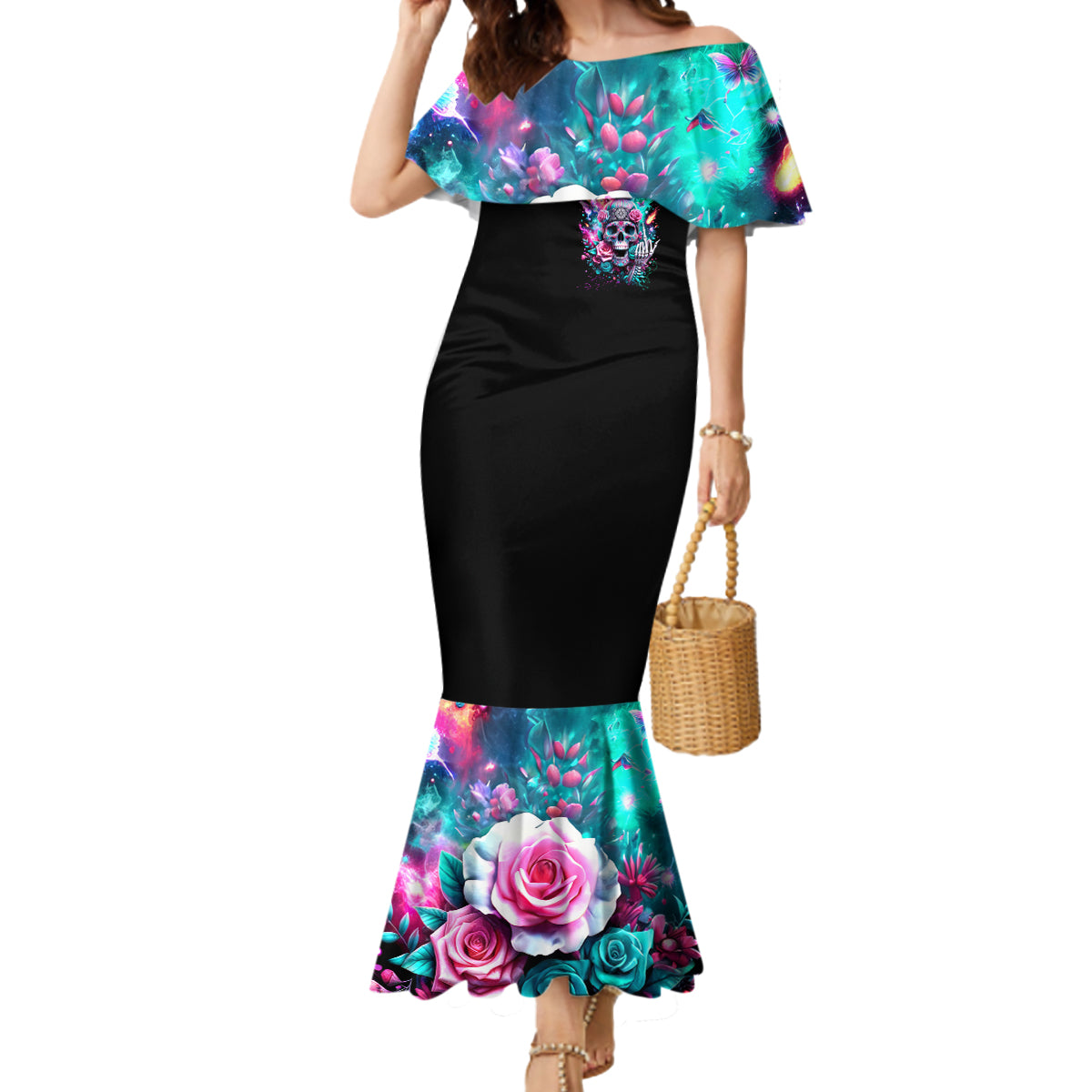 Rose Skull Mermaid Dress Fuck Off Problem Solved - Wonder Print Shop