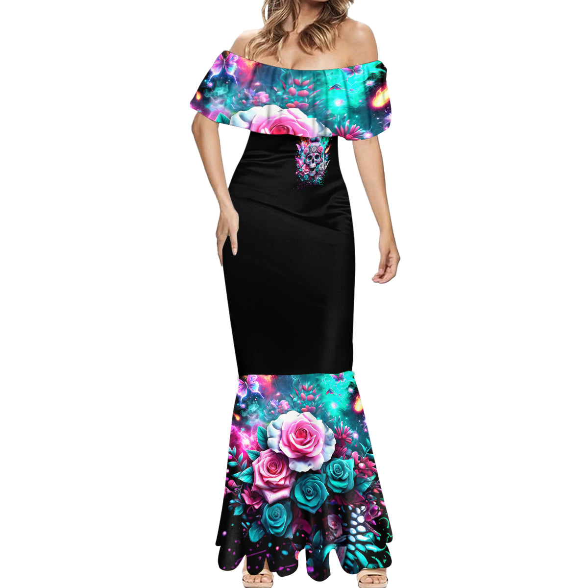 Rose Skull Mermaid Dress Fuck Off Problem Solved - Wonder Print Shop