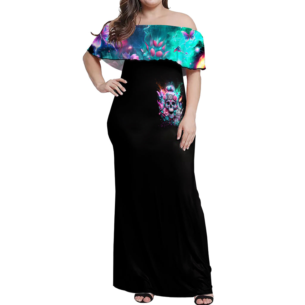Rose Skull Off Shoulder Maxi Dress Fuck Off Problem Solved - Wonder Print Shop