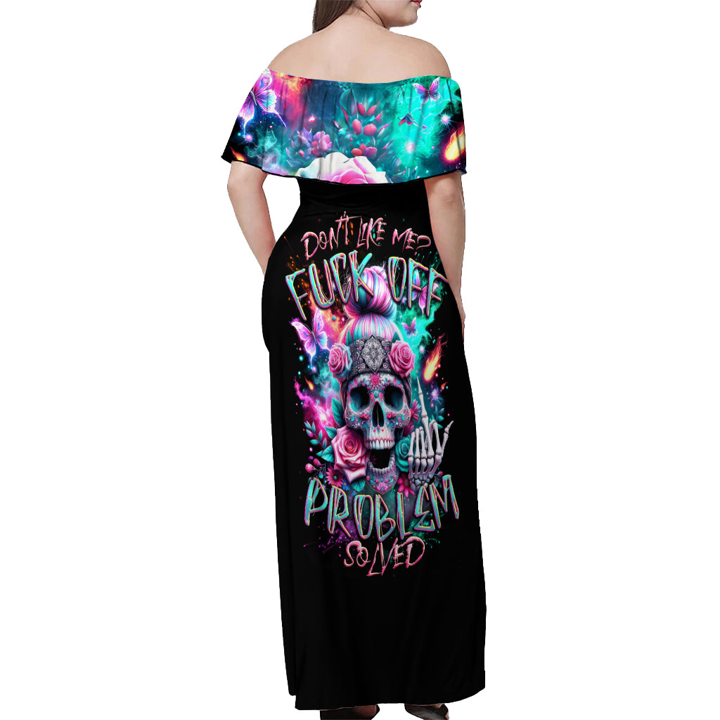 Rose Skull Off Shoulder Maxi Dress Fuck Off Problem Solved - Wonder Print Shop
