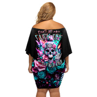 Rose Skull Off Shoulder Short Dress Fuck Off Problem Solved - Wonder Print Shop