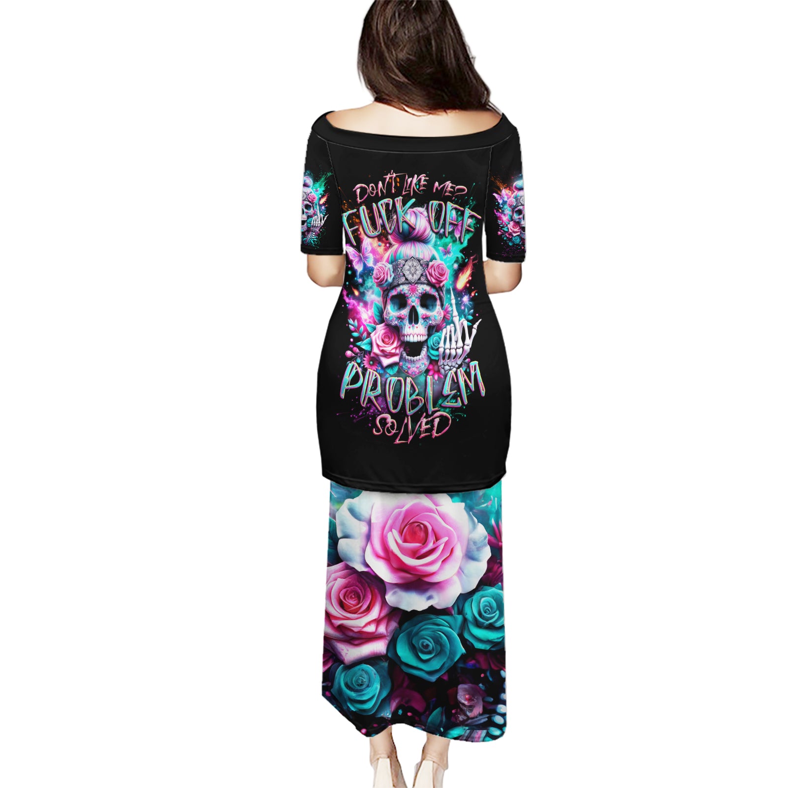 Rose Skull Puletasi Fuck Off Problem Solved - Wonder Print Shop