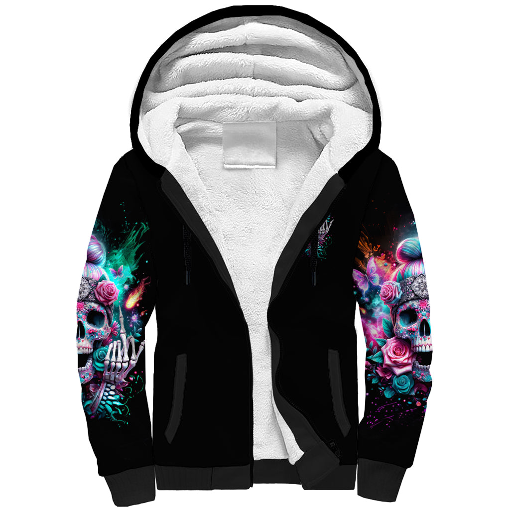 Rose Skull Sherpa Hoodie Fuck Off Problem Solved - Wonder Print Shop