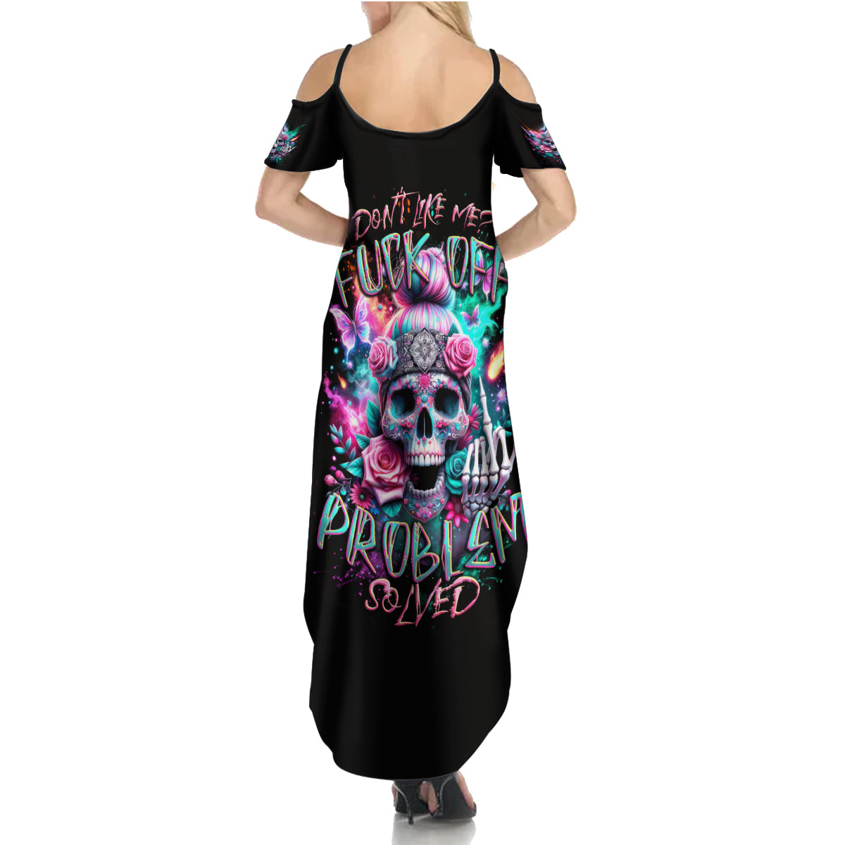 Rose Skull Summer Maxi Dress Fuck Off Problem Solved - Wonder Print Shop