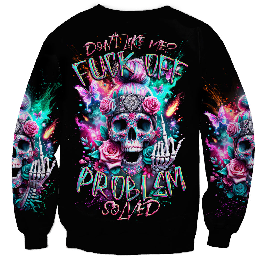 Rose Skull Sweatshirt Fuck Off Problem Solved - Wonder Print Shop