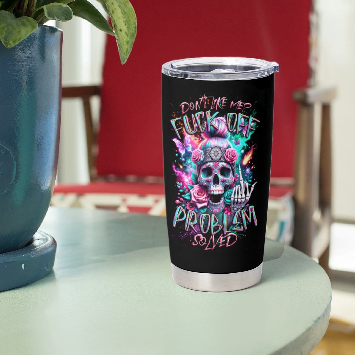 Rose Skull Tumbler Cup Fuck Off Problem Solved - Wonder Print Shop