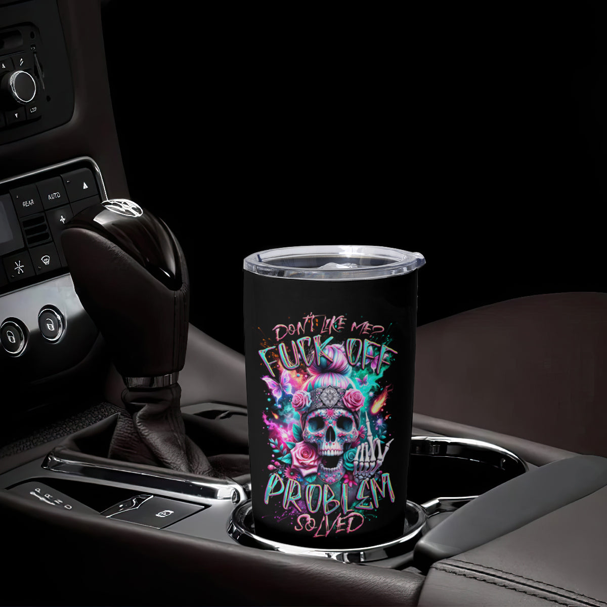 Rose Skull Tumbler Cup Fuck Off Problem Solved - Wonder Print Shop